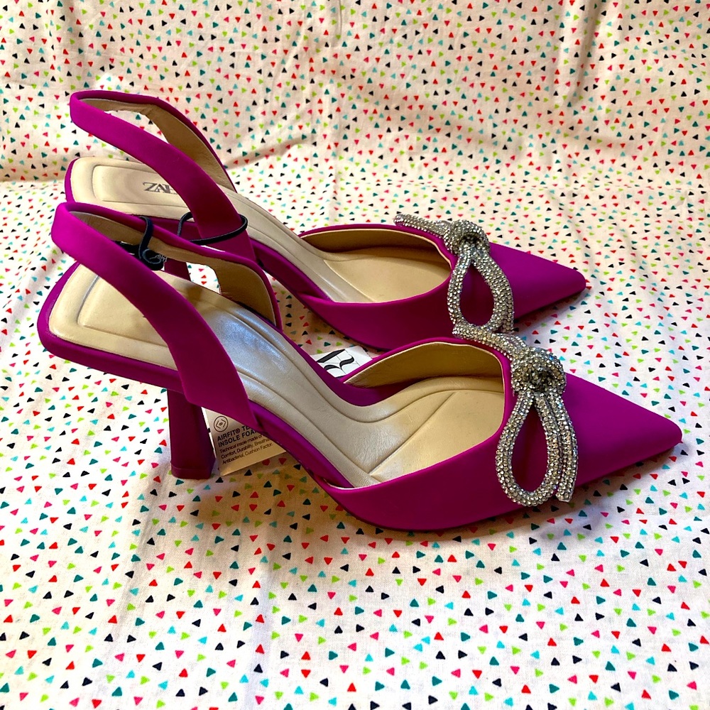 ZARA Magenta Satin Bow Heels